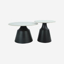 Mesa auxiliar de porcelánico blanca y patas de metal