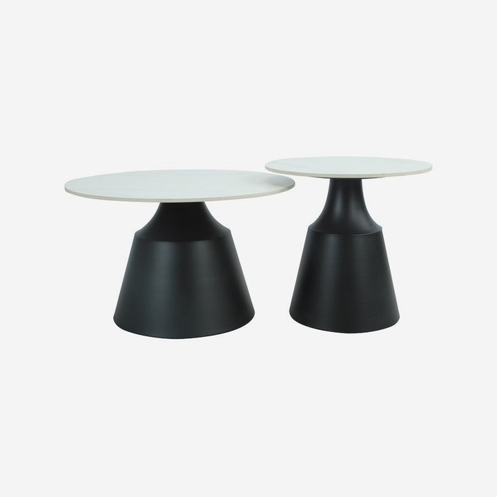 Mesa auxiliar de porcelánico blanca y patas de metal