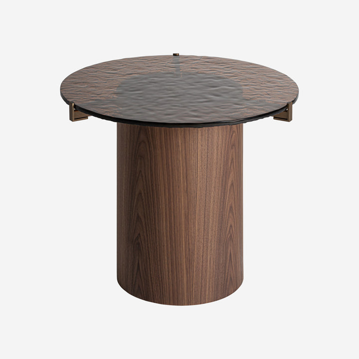 Mesa auxiliar de madera contrachapada y cristal en color marrón
