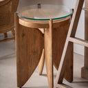 Mesa auxiliar de madera de mango y vidrio en color marrón – detalle