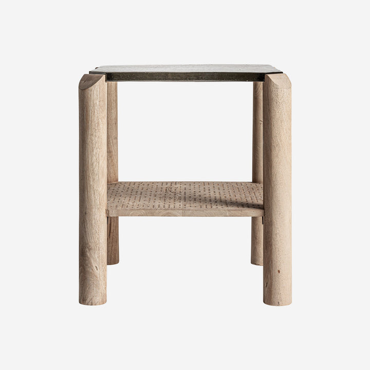 Mesa auxiliar de madera de mango y vidrio en color marrón claro
