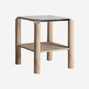 Mesa auxiliar de madera de mango y vidrio en color marrón claro