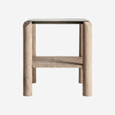 Mesa auxiliar de madera de mango y vidrio en color marrón claro
