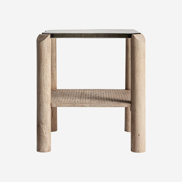 Mesa auxiliar de madera de mango y vidrio en color marrón claro