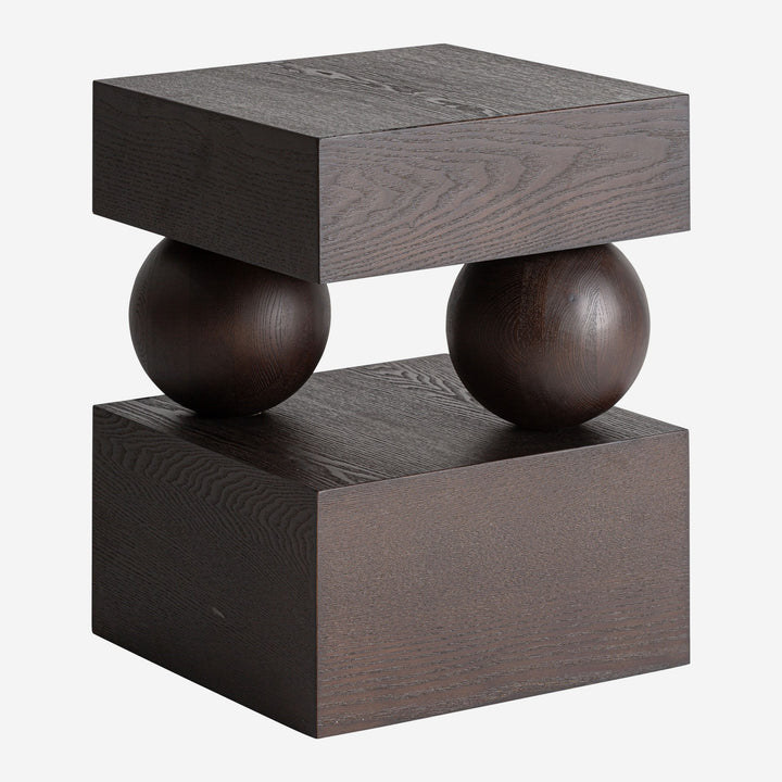Mesa auxiliar de madera de olmo y madera de fresno en color wengué