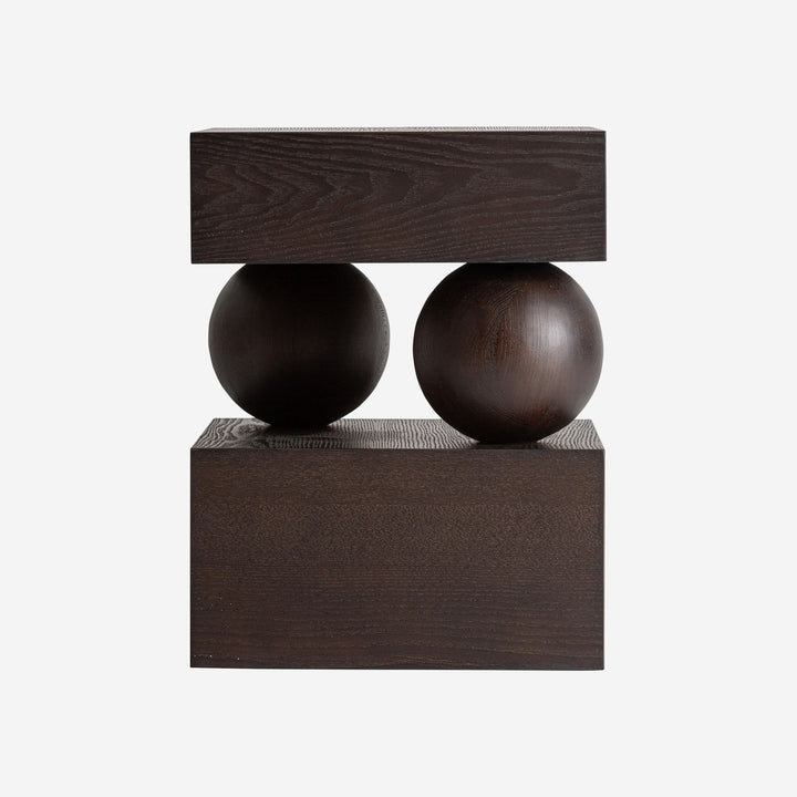 Mesa auxiliar de madera de olmo y madera de fresno en color wengué