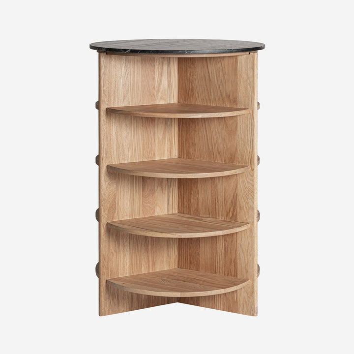 Mesa auxiliar de madera de roble y mármol en color marrón claro