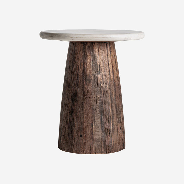 Mesa auxiliar de madera recuperada y mármol en color marrón envejecido