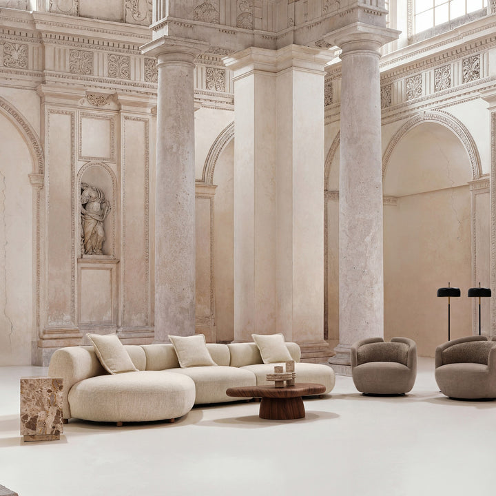 Mesa auxiliar de mármol en color beige de inspiración art déco – ambiente