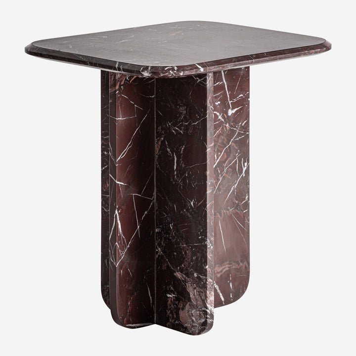 Mesa auxiliar de mármol en color burdeos brillo