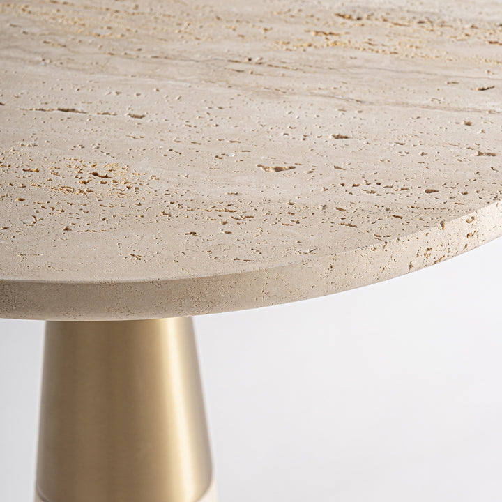 Mesa auxiliar de mármol y hierro en color beige – detalle