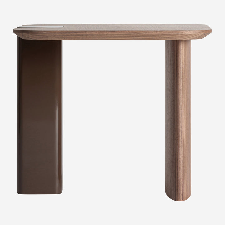 Mesa auxiliar de MDF y chapa de roble en color chocolate brillo