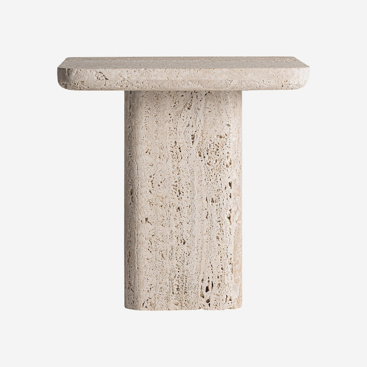 Mesa auxiliar de travertino en color beige 45 x 43 cm
