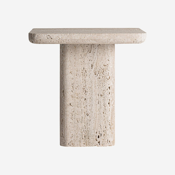 Mesa auxiliar de travertino en color beige 45 x 43 cm