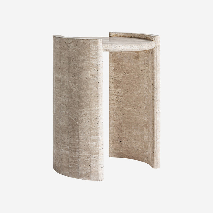 Mesa auxiliar de travertino en color beige 45 x 55 cm