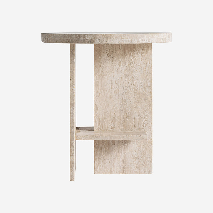 Mesa auxiliar de travertino en color beige 50 x 55 cm