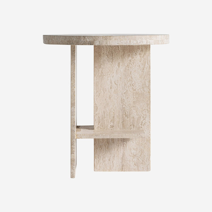 Mesa auxiliar de travertino en color beige 50 x 55 cm