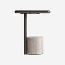 Mesa auxiliar de travertino y madera de fresno en color gris