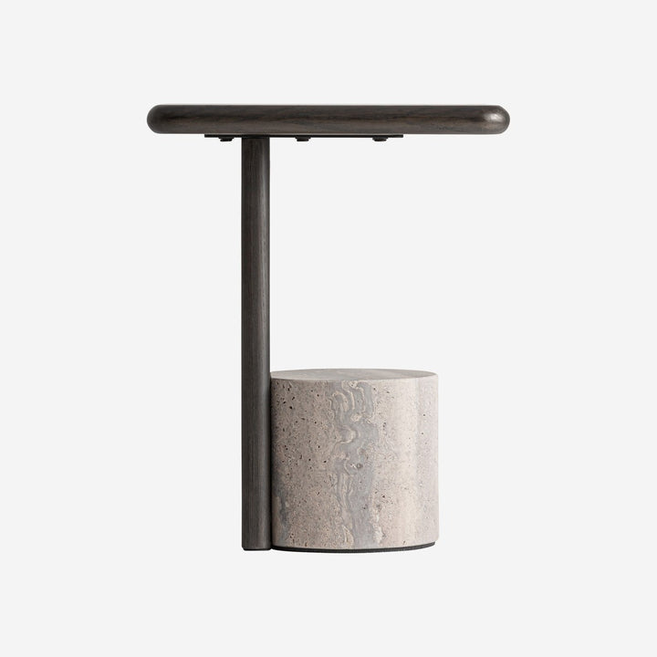 Mesa auxiliar de travertino y madera de fresno en color gris