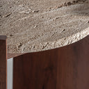 Mesa auxiliar de travertino y madera de mango en color beige mate 50 x 46 x 56 cm – detalle