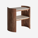 Mesa auxiliar de travertino y madera de mango en color beige mate 60 x 35 x 56 cm