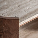 Mesa auxiliar de travertino y madera de mango en color beige mate 60 x 35 x 56 cm – detalle