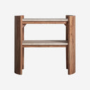 Mesa auxiliar de travertino y madera de mango en color beige mate 60 x 35 x 56 cm
