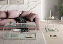 Mesa auxiliar redonda de cristal plateada, 55 x 55 cm en ambiente decorado