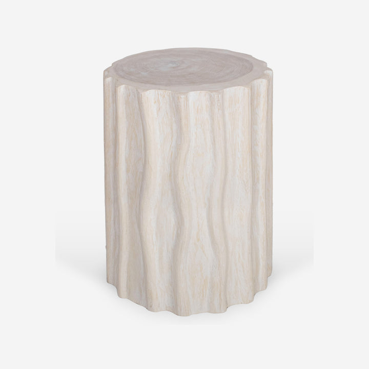 Round side table in white solid wood with solid column, 30 x 45 cm