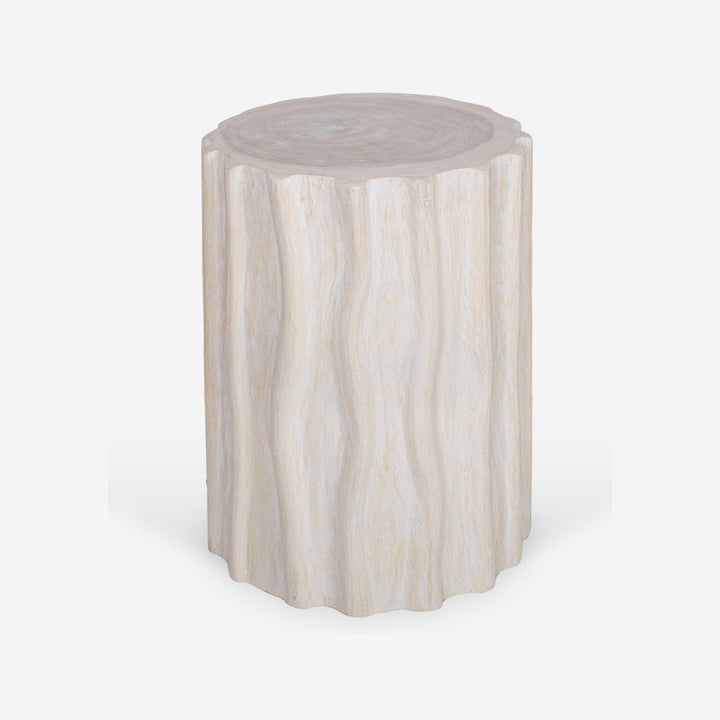 Mesa auxiliar redonda de madera maciza blanca con fuste macizo, 30 x 45 cm