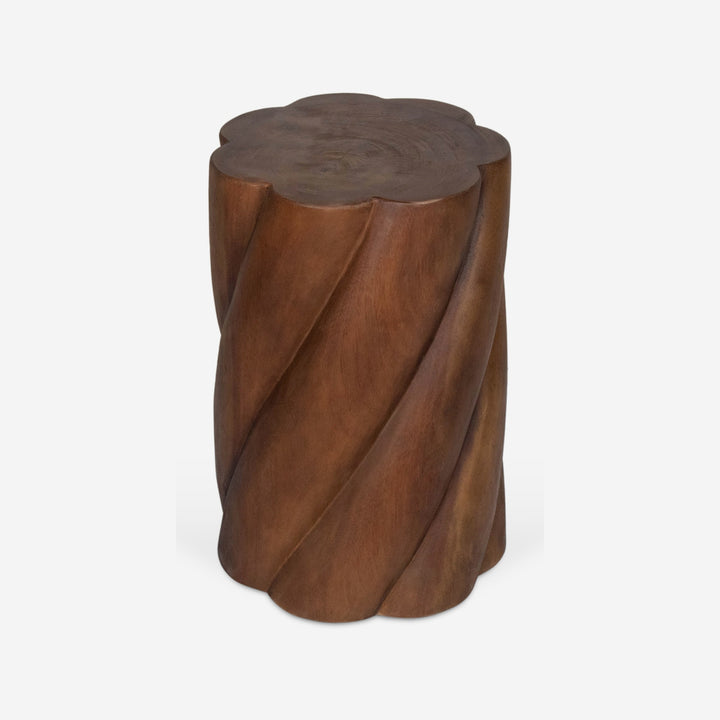 Round side table in brown solid wood