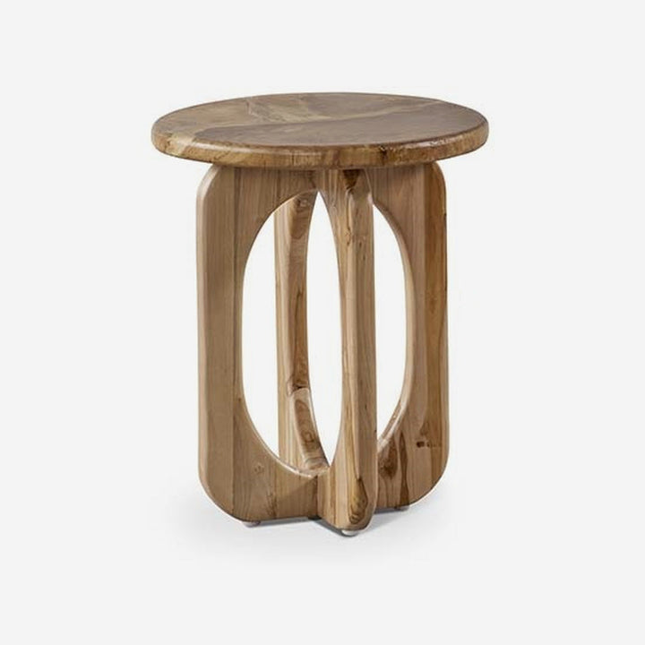 Mesa auxiliar redonda de madera maciza nogal y patas de nogal