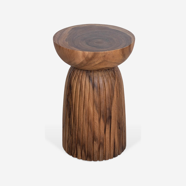 Round side table in solid walnut wood with fluted column, 30 x 45 cm