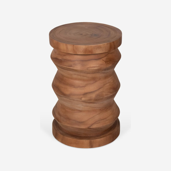 Round side table in solid walnut wood with wavy column, 30 x 45 cm