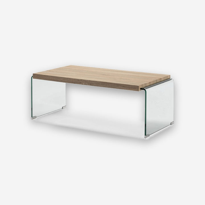 Mesa de centro Sidney con tablero de madera y laterales de cristal templado