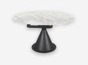 Mesa de comedor con tablero de porcelanico blanco y base de metal negro
