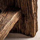 Mesa consola de madera de mango reciclada en color marrón envejecido – detalle