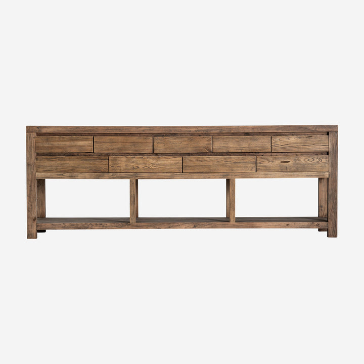 Mesa consola de madera de olmo y hierro en color marrón
