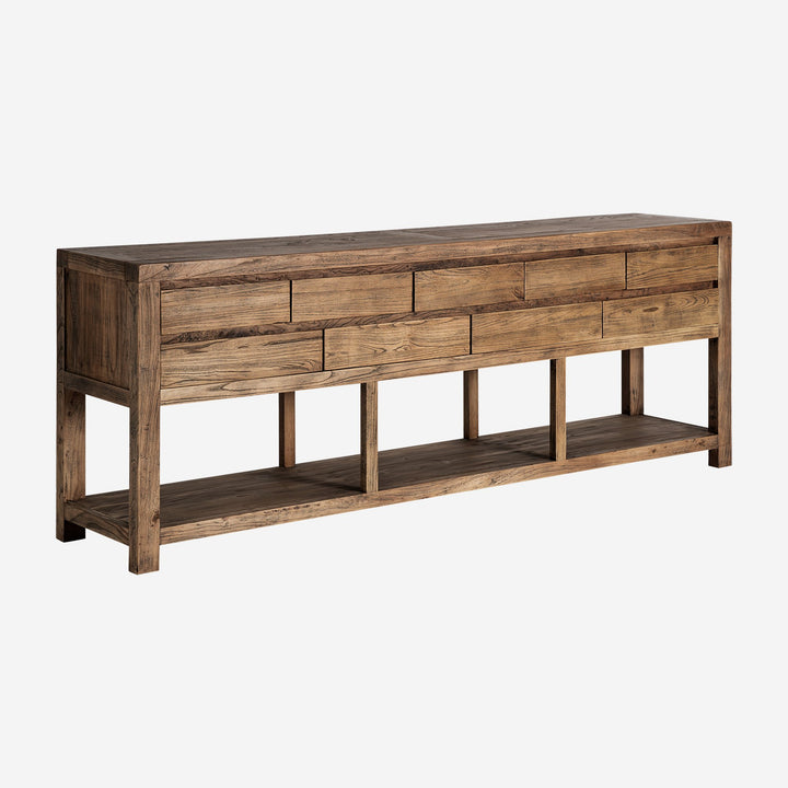 Mesa consola de madera de olmo y hierro en color marrón