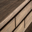 Mesa consola de madera de olmo y hierro en color marrón – detalle