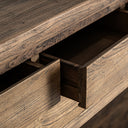 Mesa consola de madera de olmo y hierro en color marrón – detalle