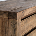 Mesa consola de madera de olmo y hierro en color marrón – detalle
