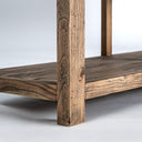 Mesa consola de madera de olmo y hierro en color marrón – detalle