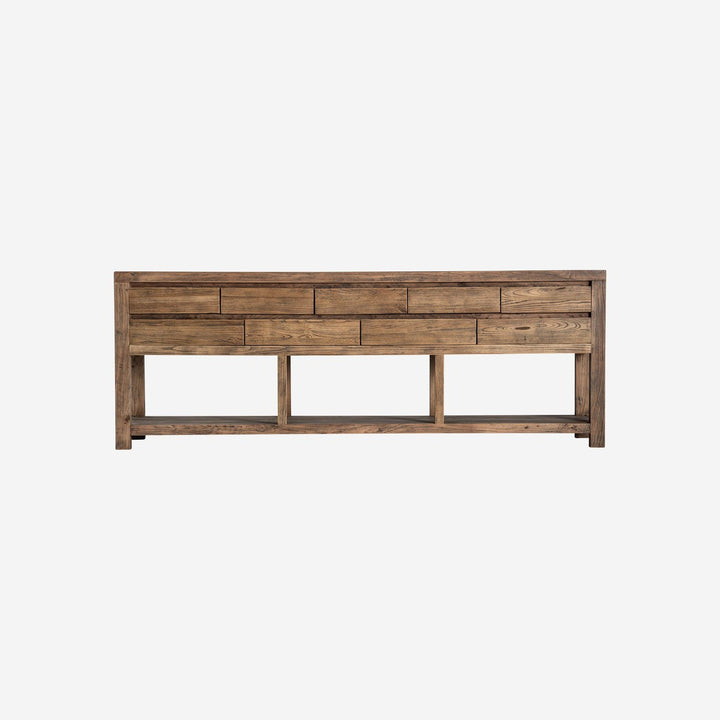 Mesa consola de madera de olmo y hierro en color marrón