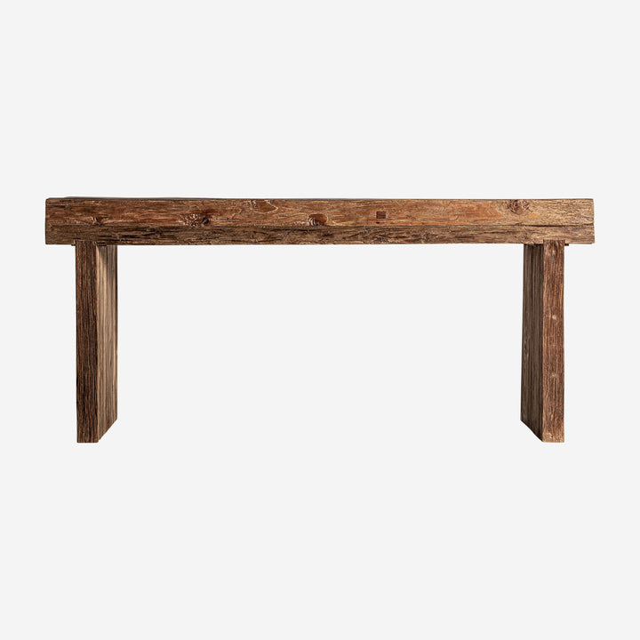 Mesa consola de madera de teca reciclada en color marrón 180 x 46 x 80 cm