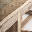 Mesa consola de madera recuperada en color marrón 230 x 57 x 83 cm – detalle