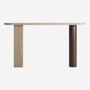 Mesa consola de travertino y madera de mango en color beige