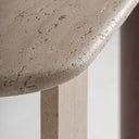 Mesa consola de travertino y madera de mango en color beige – detalle