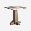 Mesa de bar de madera de roble y travertino en color marrón