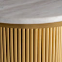 Mesa de bar de mármol y acero en color blanco – detalle